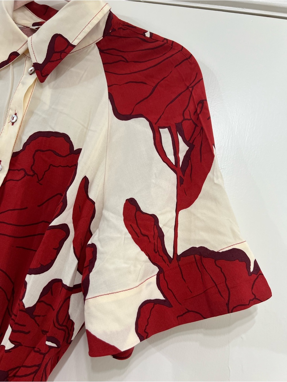 NWT H&M Viscose Midi Belted Shirt Dress Bright Tropical RedFloral Size Small - Picture 5 of 12
